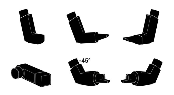 Asthma inhaler silhouettes for respiratory treatment and healthcare design.