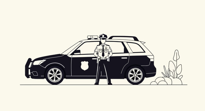 Police Officer Standing Next to Vehicle.
