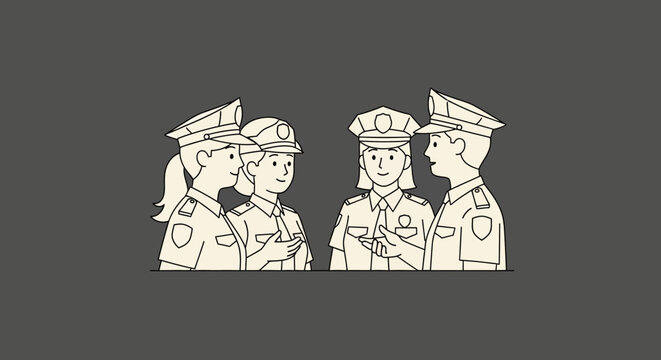 Four police officers in uniform standing.