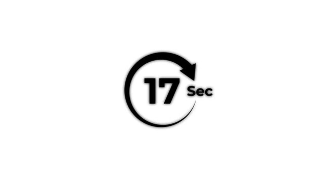 17 Seconds timer clock animation. Circle countdown timer animation from 17 to 0 Seconds. Stopwatch timer clock animation.