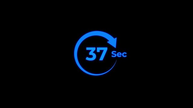 Animation video timer icon with 37 Sec. timer 31 Seconds countdown icon. motion graphic arrow Clock 37 Second icon, black background 4k video animation