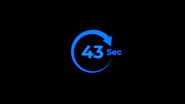 Animation video timer icon with 43 Sec. timer 43 Seconds countdown icon. motion graphic arrow Clock 43 Second icon, black background 4k video animation