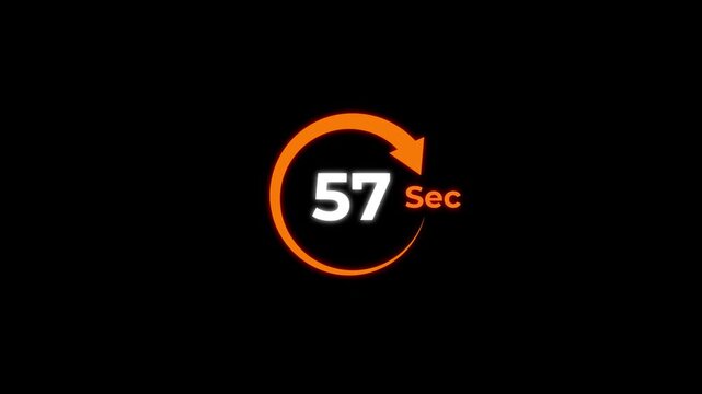 Animation video timer icon with 57 Sec. timer 57 Seconds countdown icon. motion graphic arrow Clock 57 Second icon, black background 4k video animation