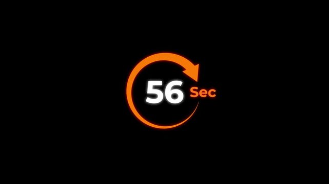 Animation video timer icon with 56 Sec. timer 56 Seconds countdown icon. motion graphic arrow Clock 56 Second icon, black background 4k video animation