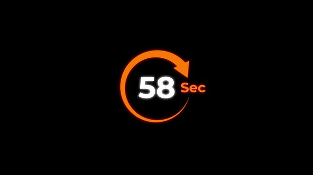 Animation video timer icon with 58 Sec. timer 58 Seconds countdown icon. motion graphic arrow Clock 58 Second icon, black background 4k video animation