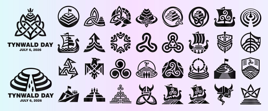 Isle of Man Tynwald Day Symbols and Viking Heritage Icon Collection