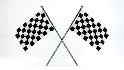 Fototapeta premium Two crossed checkered racing flags isolated on white background