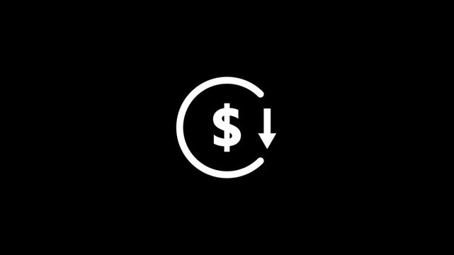Dollar Sign Decline Icon with Downward Arrow - Financial Loss Business Market Loop Video