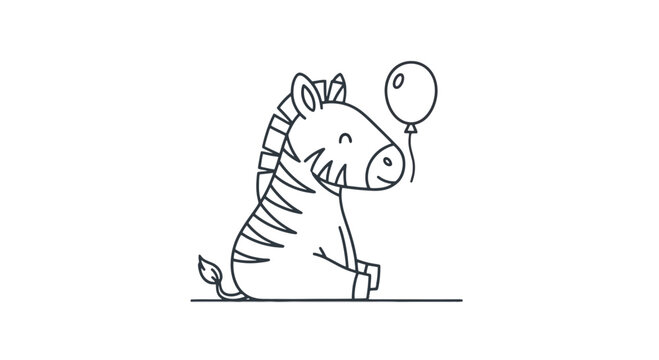 Simple Line Drawing of Zebra with Balloon.