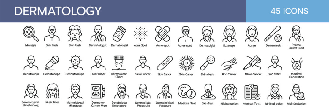 Dermatology Icons Set Skin Care Medical Treatments And Dermatologist Symbols vector illustration