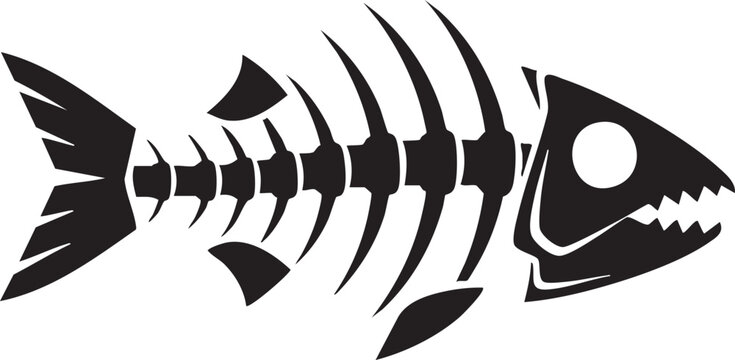 Isolated black fish skeleton graphic illustration with skeleton