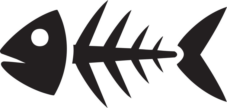 Stylized black fish skeleton silhouette with skeleton, silhouette