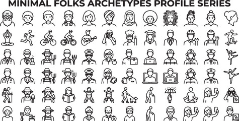Fototapeta premium Folk Character Archetypes Profile Icon Collection Vector