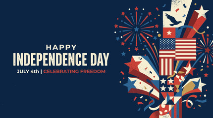 Obraz premium Celebration of Independence Day with Fireworks and Flags.