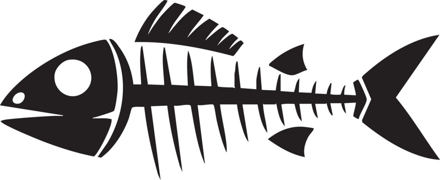 Black silhouette of a fish skeleton icon with skeleton, silhouette