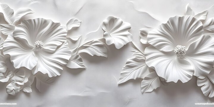 White flowers and leaves on white background white leaves