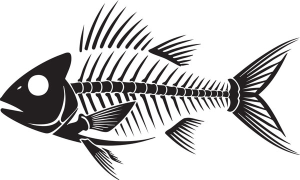 Detailed fish bone skeleton silhouette graphic icon with skeleton