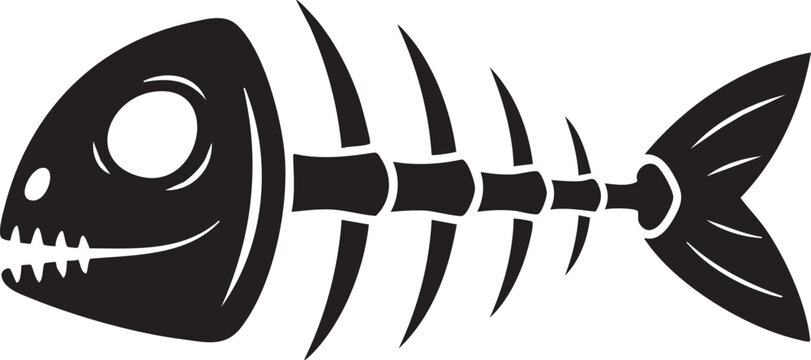 Stylized black icon of a fish skeleton with skeleton, illustration