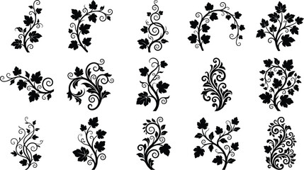 Black and white floral and leaf pattern set floral pattern botanical seamless pattern monochrome floral motifs © Graphic Shops