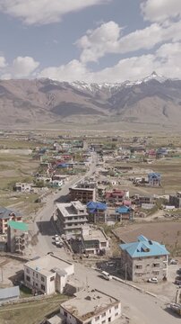 Vertical 4K RAW Drone Footage of Padum, Ladakh | Aerial View of Zanskar Valley, Himalayan Mountains and Scenic High-Altitude Landscape, India