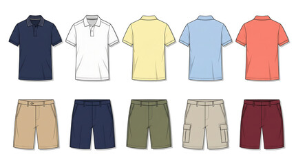 Naklejka premium Men's Polo Shirts and Chino Shorts Collection Vector on White Background