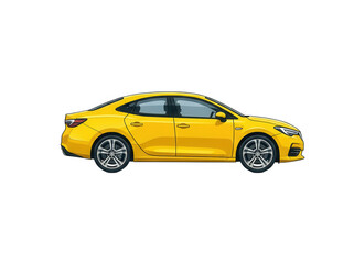 Fototapeta premium Yellow Car Side View Transparent Background