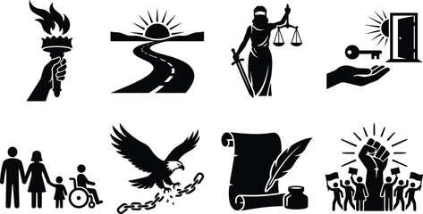 Obraz premium Civil Rights and Freedom Symbols Vector Icon Set for Justice and Equality