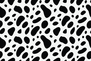 Fototapeta premium Seamless dalmatian dog or cow spot pattern featuring organic black shapes scattered over a clean light grey background.