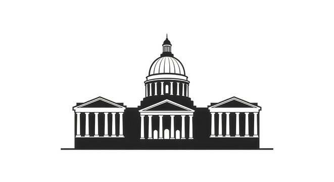 Minimalist vector illustration of a neoclassical building with a dome