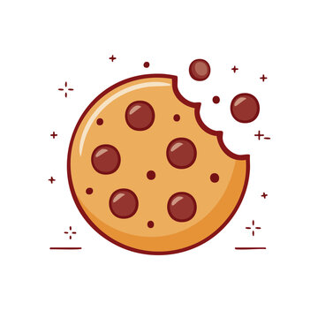 Chocolate chip cookie with bite mark vector illustration