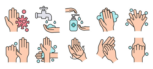 Fototapeta premium Hand Hygiene Color Icon Set Vector Illustration