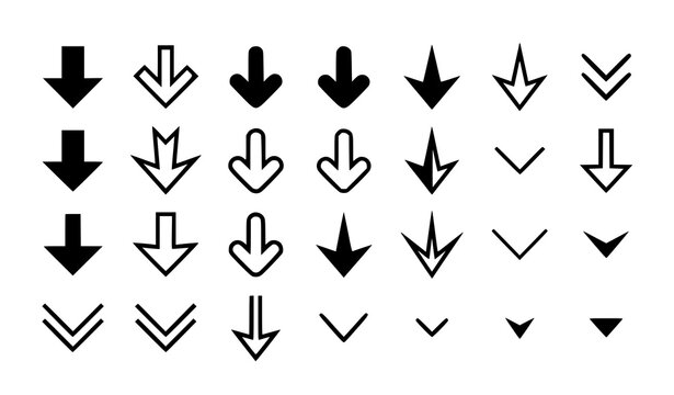 Dropdown Menu Arrow Icon Pack Black and White Vector Collection