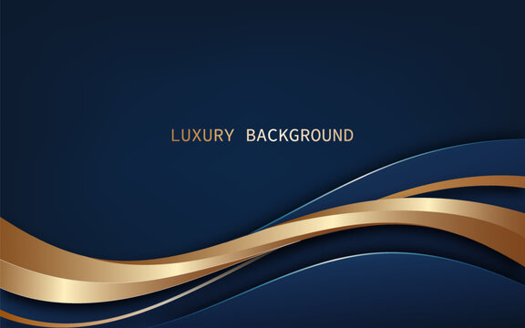 Elegant luxury abstract background featuring layered blue waves accented with metallic gold ribbons and subtle silver highlights. Vector Illustration