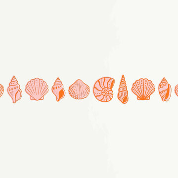 seashells seamless pattern featuring diverse marine life a colorful vector illustration creating an ocean theme border perfect for summer designs.