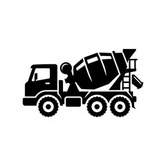 Fototapeta premium Black silhouette of a concrete mixer truck used for construction projects, a heavy vehicle icon isolated on a white background.