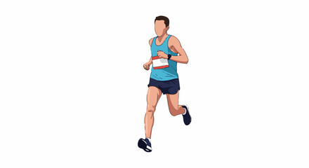 Fototapeta premium A man in a blue tank top and shorts runs with a focused expression