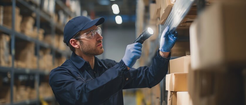 Warehouse worker scanning inventory with barcode.