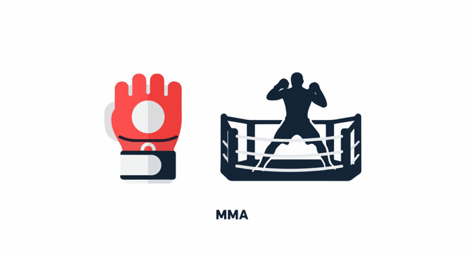 A red and white boxing glove next to a black silhouette of a fighter in a ring