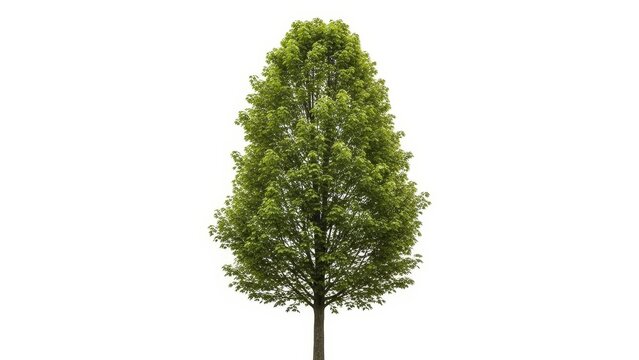 A Single Green Tree with a Full Canopy of Leaves, Isolated on a White Background