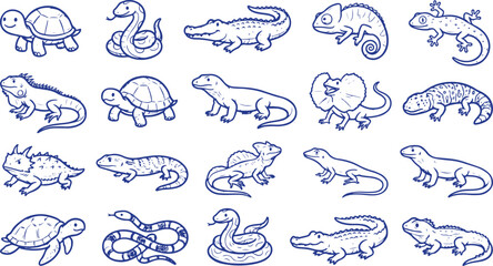 Fototapeta premium Sketch-style reptile and amphibian illustration collection