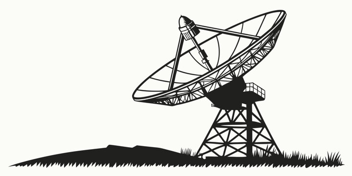 Satellite dish antenna communication array graphic illustration with transmission system satellite communication telescope transmission technology astronomy broadcast receiver engineering