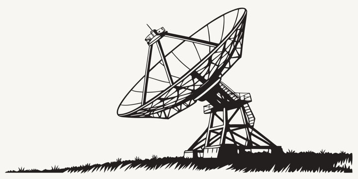 Radio telescope satellite antenna array graphic illustration with space exploration satellite telescope communication astronomy technology transmission observatory receiver broadcast