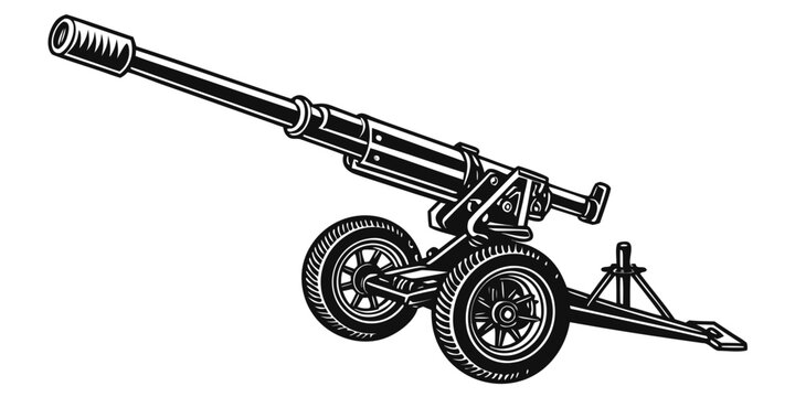 Mobile artillery field cannon weapon graphic illustration with defense system land warfare defense industry military hardware combat weapon defense equipment heavy artillery ground force
