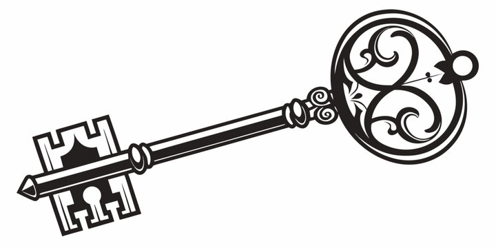Vintage ornamental skeleton key illustration with ornamental skeleton security illustration decoration isolated protection treasure steampunk detailed silhouette
