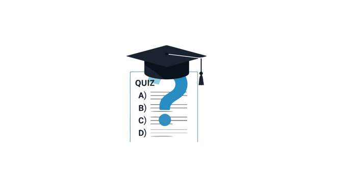 A quiz sheet with a graduation cap and question mark