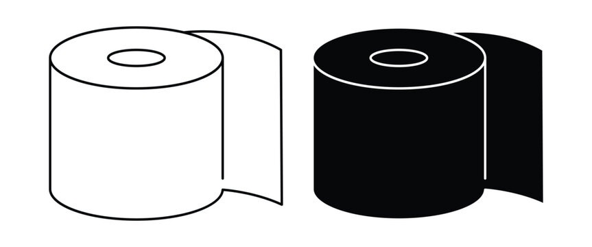 Toilet Paper Roll Icon Set &ndash; Bathroom Tissue, Restroom Hygiene, Sanitary Paper Roll & Outline Silhouette Vector Collection