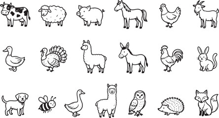 Fototapeta premium Set of farm and forest animals illustration