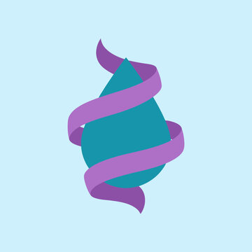 A teal water drop wrapped in a purple ribbon graphic design