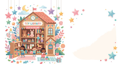 Naklejka premium A whimsical vector illustration of diverse children playing at a 