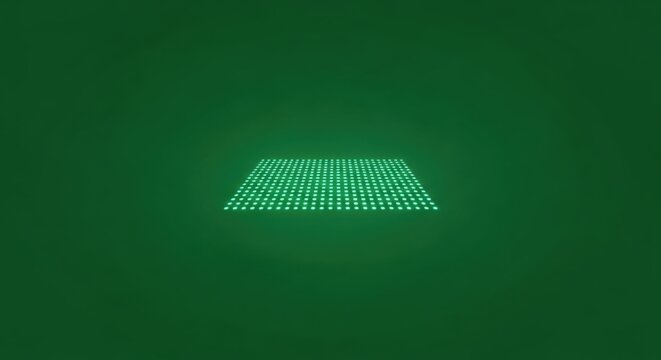 Glowing green lines form a rectangular shape on a dark green background